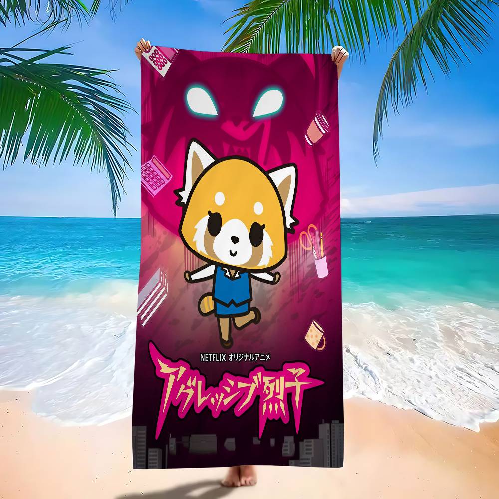 Aggretsuko Anime-Rock Beach Towel Colorful Bath Towels for Girl Microfiber Quick Dry Sand Free Beach Yoga Spa Gym Pool