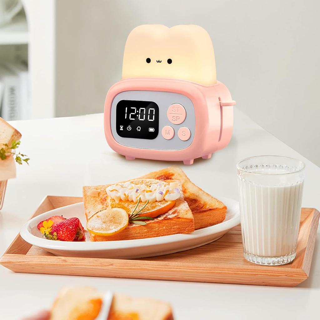 Mini Toaster Lamp Cute Night Light with Clock Alarm Digital Timer for Kids Teen Baby Girls Boys Birthday Gifts Bedroom nightight