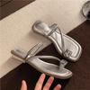 Thick heel high-end rhinestone cool slippers fairy shoes new summer temperament silver toe slippers