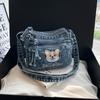 Korean Version Denim Crossbody Bag with Cute Dog Embroidery – Adjustable Strap, Multi-Pocket Small Sling for Women