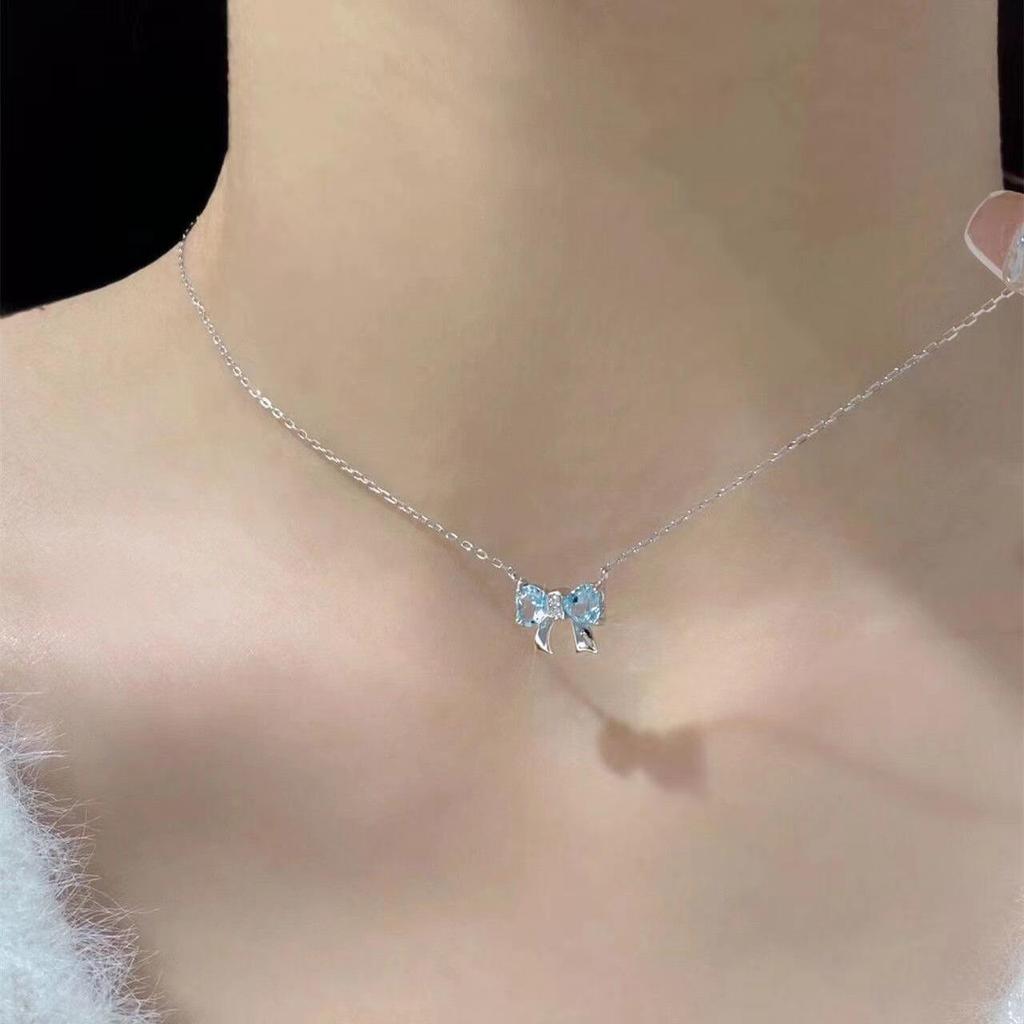 Elegant Heart-Shaped Bow Necklace, Zircon Pendant, Simple Women's Jewelry