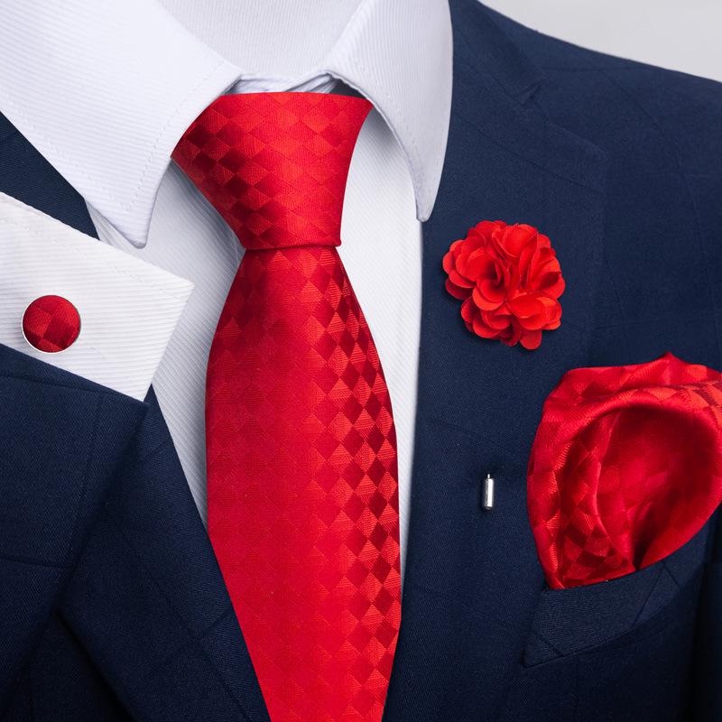 Brown Paisley Men's Tie, Pocket Square, Cufflinks & Boutonniere Set for Business Formal Wear.
