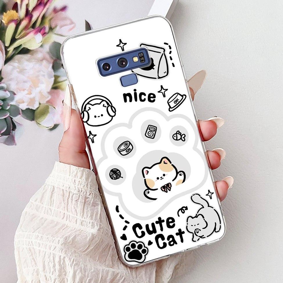 Clear For Samsung Note9 Case Cute Cat Fashion Luxury Painted Soft Cover Phone For Samsung Galaxy Note 9 Case SM-N9600 SM-N960F