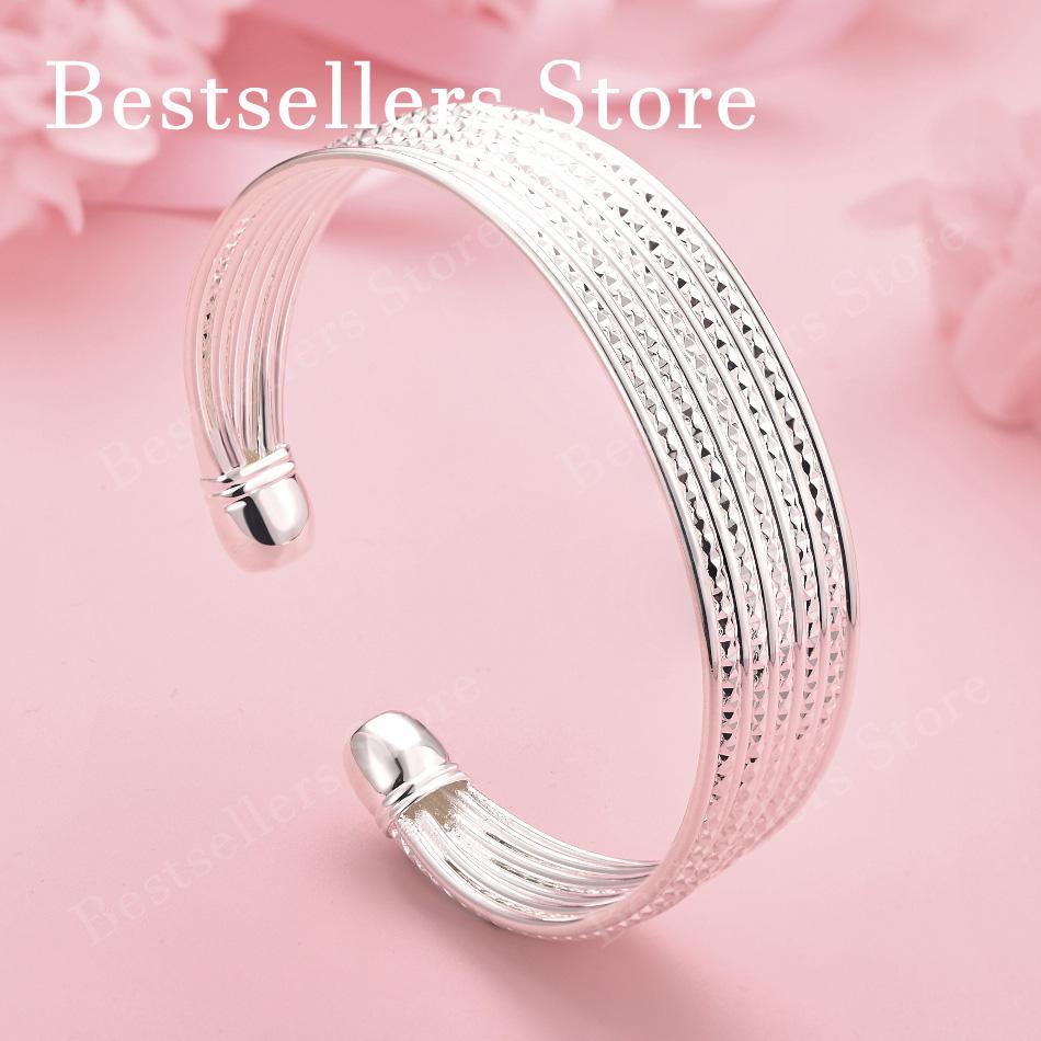 925 Sterling Silver Exquisite Sparkling Open Bangle for Women, Stylish Wedding Party Jewelry