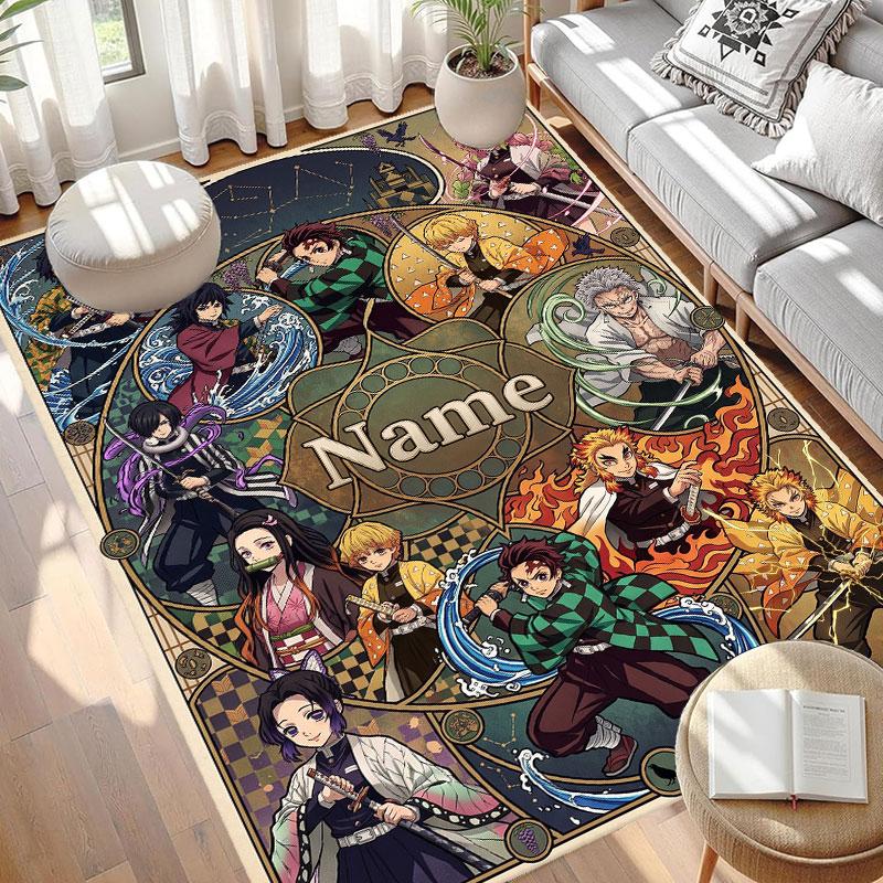 Custom Name Personalized Demon Slayer Anime Print Carpet, Versatile Home Decor Rug, for Playroom, Apartment, Balcony, Entryway, Hallway Gift