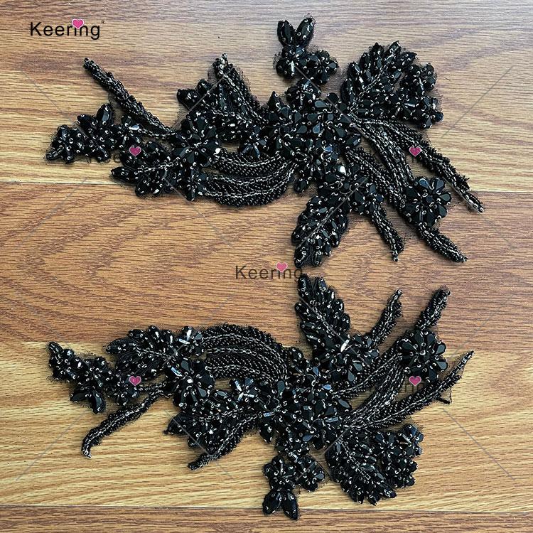 Customize Shoulder Charming Clear Crystal Beaded Bodice Rhinestone Applique Patch for Party Wedding Dress 30*19cm чёрный