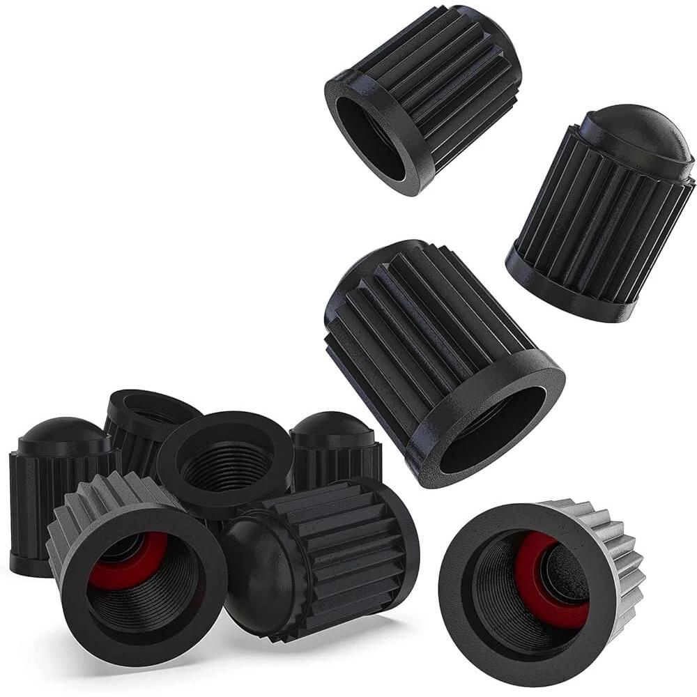 Universal Plastic Tire Valve Stem Caps with Rubber Ring Black Dustproof Air Valve Cover for Car Motorcycle Bike Wheel Tyre Valve Stems 1