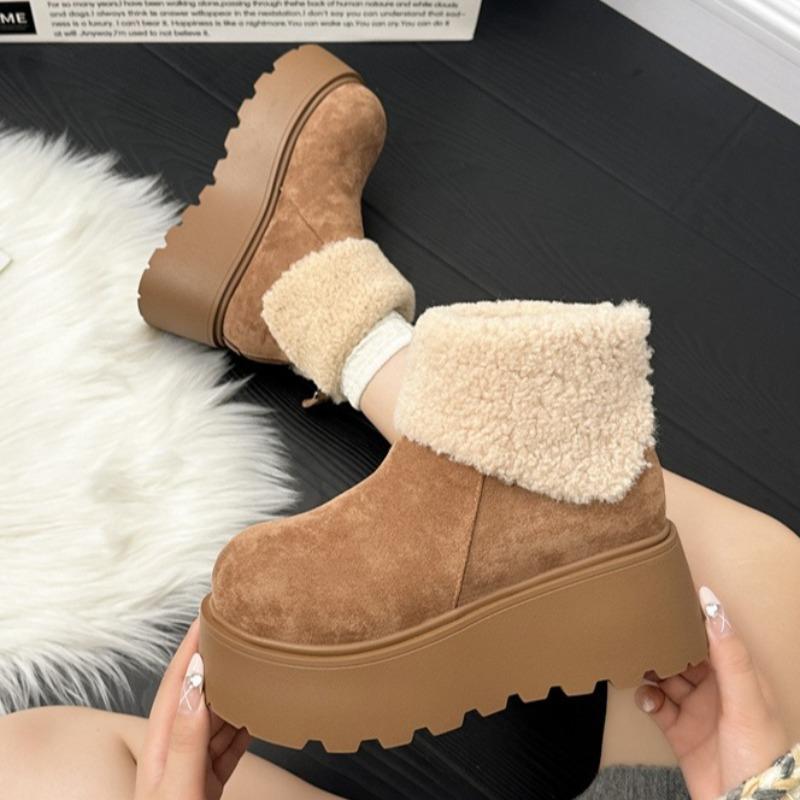 Women Platform Snow Short Boots Fashion Plush Shoes 2025 Designer Suede Ankle Boots Winter New Trends Cozy Shoes Dress Zapatos