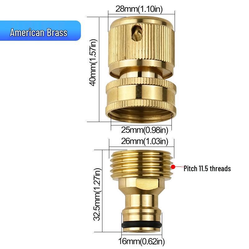 American Brass 3/4" Garden Hose Quick Connectors, Male & Female, 6-Point Adapter.