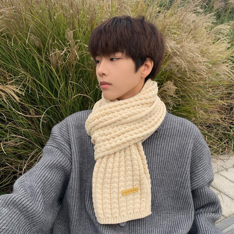 

Вязаный шерстяной шарф однотонный в корейском стиле, мужской, осенне-зимний, теплый, студенческий, для пары, женский, грелка для шеи, подарок на день рождения, универсальный бежевый
