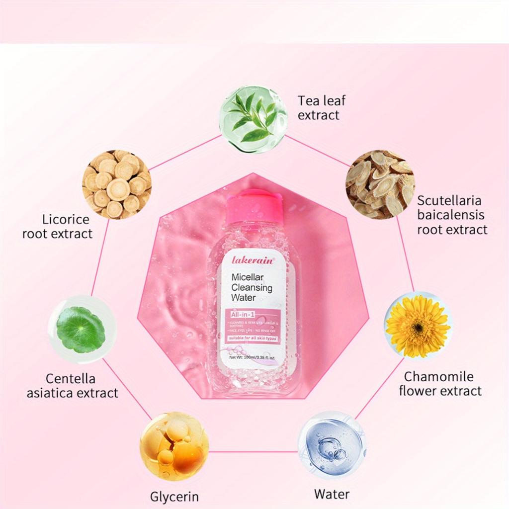Démaquillant Micellaire Doux - Texture Douce Adaptée à Tous Types de Peaux, Idéal pour un Nettoyage en Profondeur des Yeux, des Lèvres et du Visage