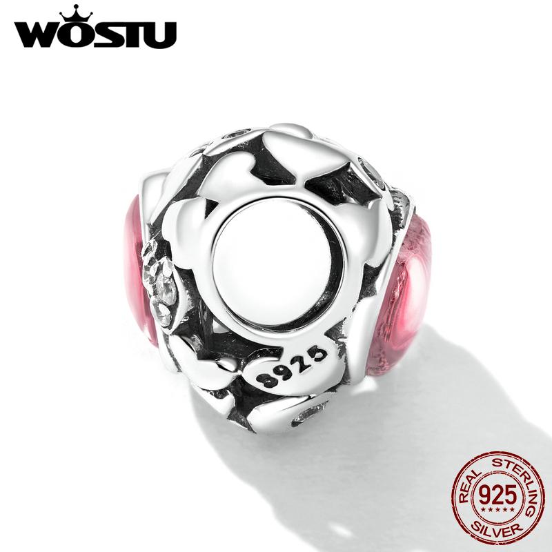 WOSTU 925 Sterling Silver Creative Hollow Hearts Charm Beaded Pendent Female Fit DIY Bracelet Bangle Jewelry Gifts