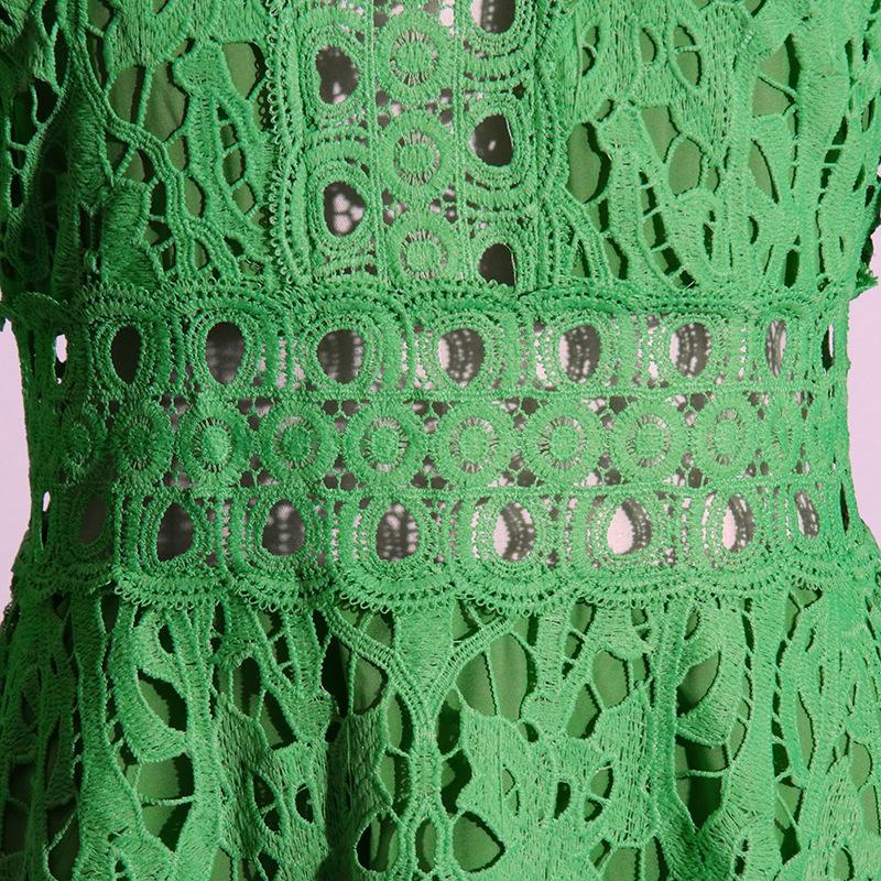 Retro Style Waist Embroidery Swing Dress Spring and Autumn Fashion Bubble Sleeve Dress Women's Medium Long Dress