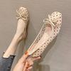 Fashion Flat Shoes for Women Spring Summer Polka Dots Bowknot, Mesh, Breathable Flat Sole Single Shoes for Women Square Toe Boat Shoes