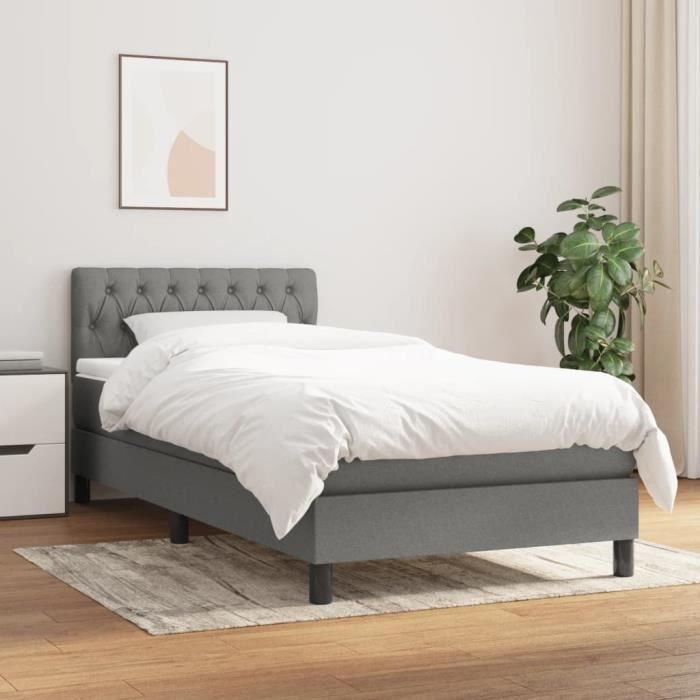 3140274 vidaXL Lit à sommier tapissier avec matelas Gris foncé 100x200cm Tissu