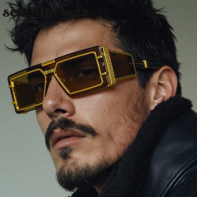 Small Rectangle One-Piece Punk Sunglasses Men Luxury Brand Vintage Shield Goggle Eyewear For Male Trendy Outdoor Sunglass