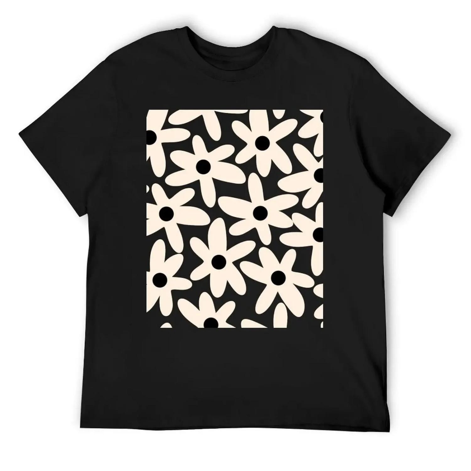 

Daisy Time Black and Almond Cream Retro Scandinavian Floral Pattern T-Shirt graphics graphic shirts funny t shirts for men XXXXXL чорний