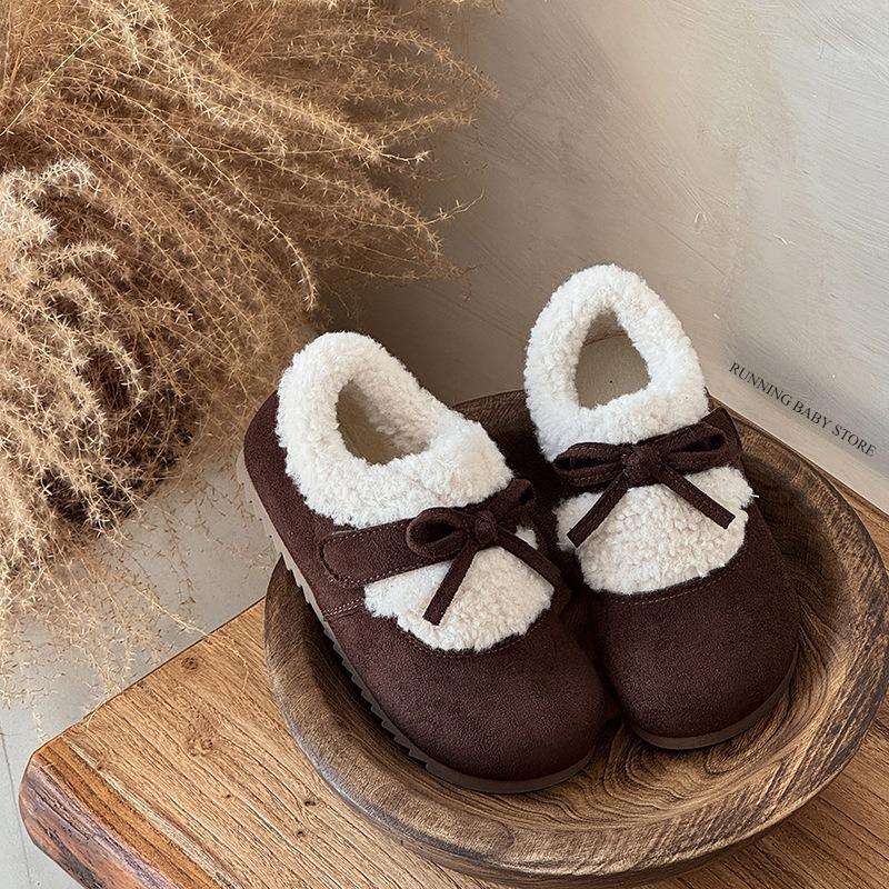 New Winter Trendy Children Snow Shoes Suede Leather Lazy Loafers Boots Shoes Girl Fashion Plush Leisure Platform Sneakers I10026