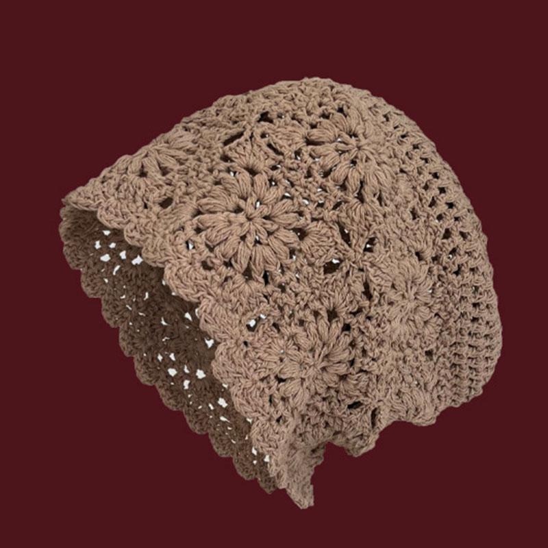 Fashion Handmade Weaving Hollow Out Beanie Hat Woman Autumn Hook Flower Korean Style Pearl Tassels Pullover Knitted Hat