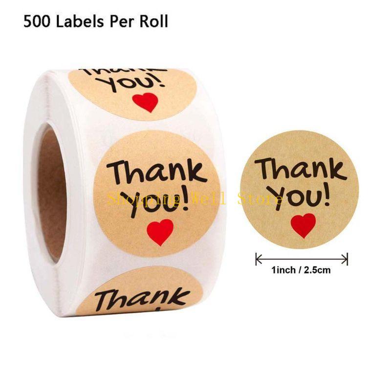 KX4B 500pcs Homemade Thank You Kraft Stickers Round Seal Label for Small Shop Handmade Stationery Decoration