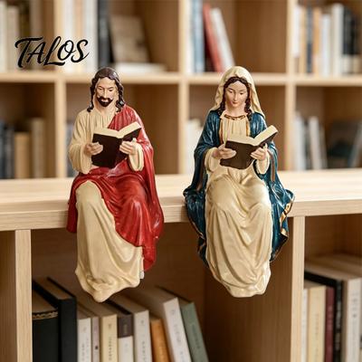 Religiöse Einweihungsgeschenke Jesus und Jungfrau Maria Lesen Bücherregal Figuren, Sitzende Statuen, Christliches Tauf-Andenken Harz Regal Dekoration, Katholisch