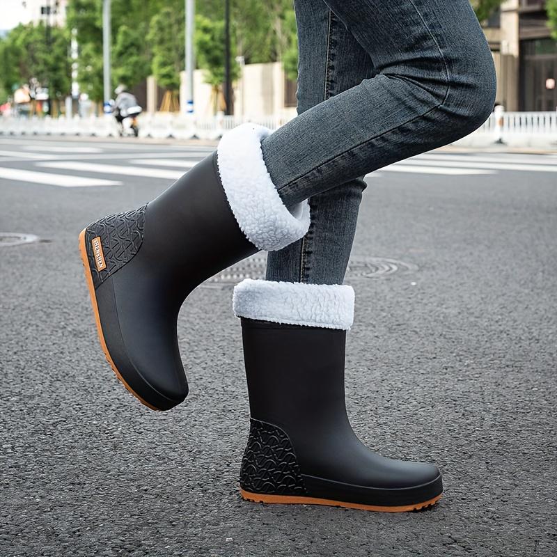 Women's Mid-Calf Warm Boots Slip-On Fashionable Ankle Boots with Removable Fleece Lining Outdoor Activities and Rainy Weather Use Winter Boots