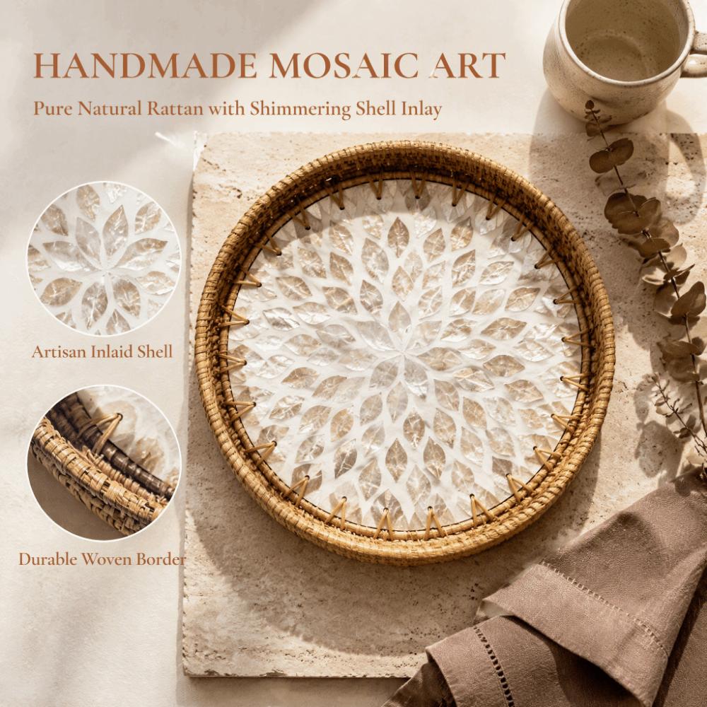 Handmade Woven Tray Round Decorative Tray Storage Tray Rattan Serving Tray  Living Room