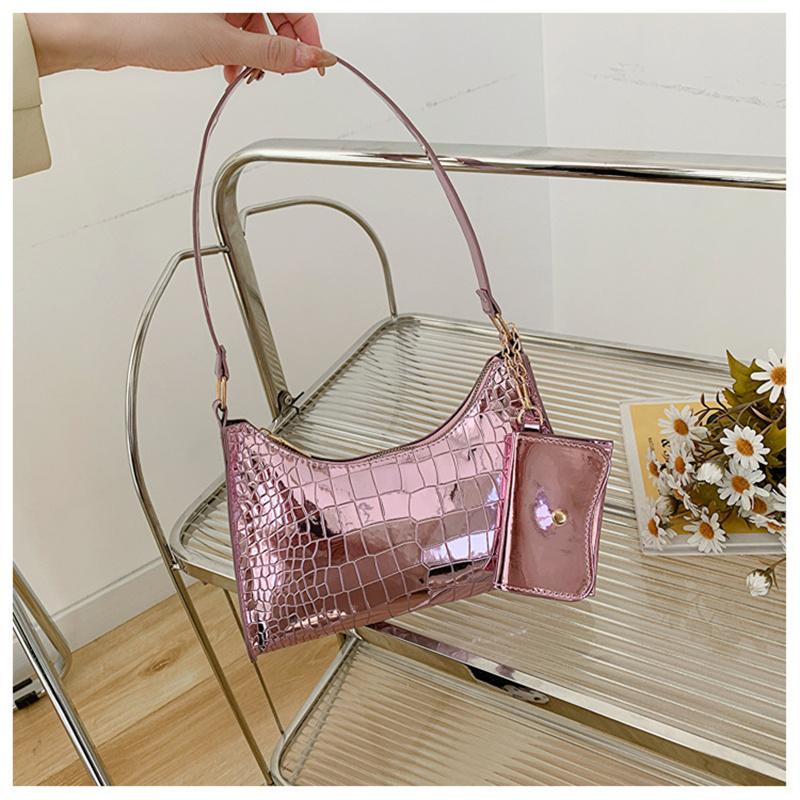 

Модна сумка на плече з візерунком алігатор з гаманцем для жінок Нові тенденції Сумочки під пахвами Однотонна шкіряна сумка на ланцюжку рожевий