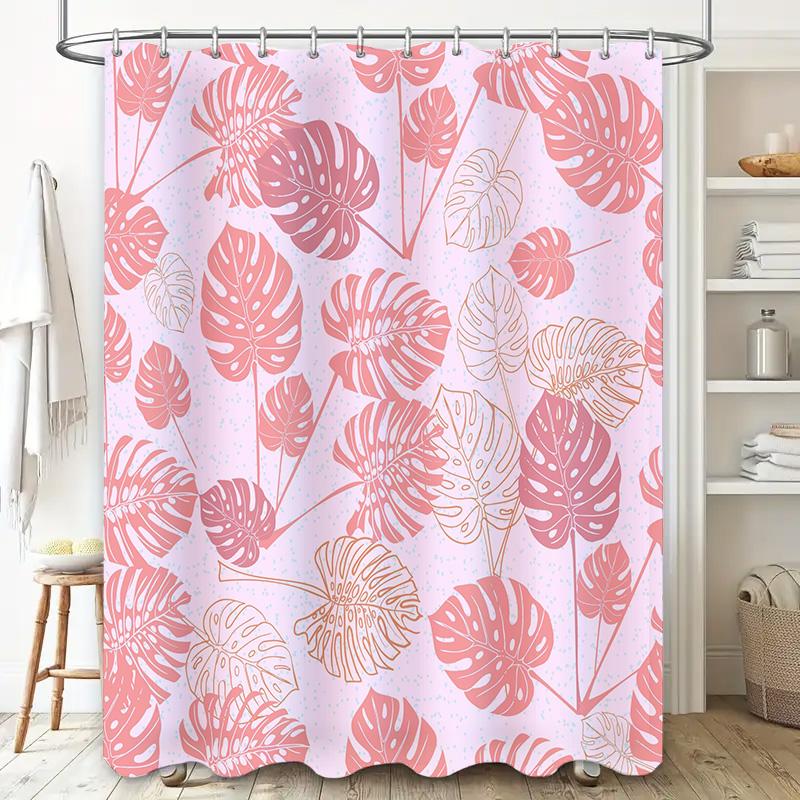 Beautiful Pink Monstera Shower Curtain Decorative Leaf Print In Rose Gold Perfect For Bathrooms Or Living Rooms Easy Installatio