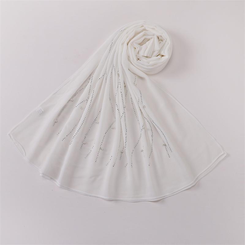 Plain Pearl Bubble Rhinestone Chiffon Shawl Scarf High Quality Shimmer Beads Headband Wrap Foulard Muslim Hijab