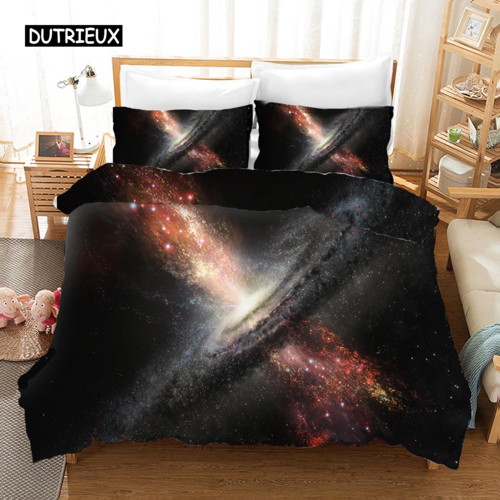 Starry Sky Duvet Cover Set Blue Orange Galaxy Starry Sky Theme Twin Bedding Set Microfiber Double Queen King Size Quilt Cover