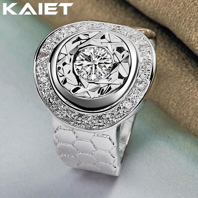 

925 Sterling Silver Watch Round With Crystal 7-10 Ring Charm For Women Jewelry 10