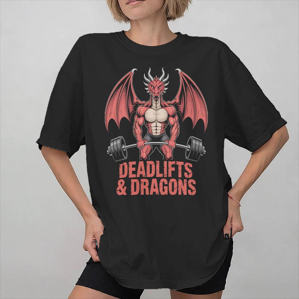 Unisex Women Print Dumbbells and Dragons Tee T Shirt 100 Cotton Tshirts Clothes