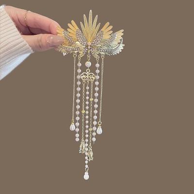 New Chinese Style Palace Phoenix Crown Tassel Alloy Women's Hairpin Luxurious  Elegant Hanfu Horse Face Skirt Hair Accessories