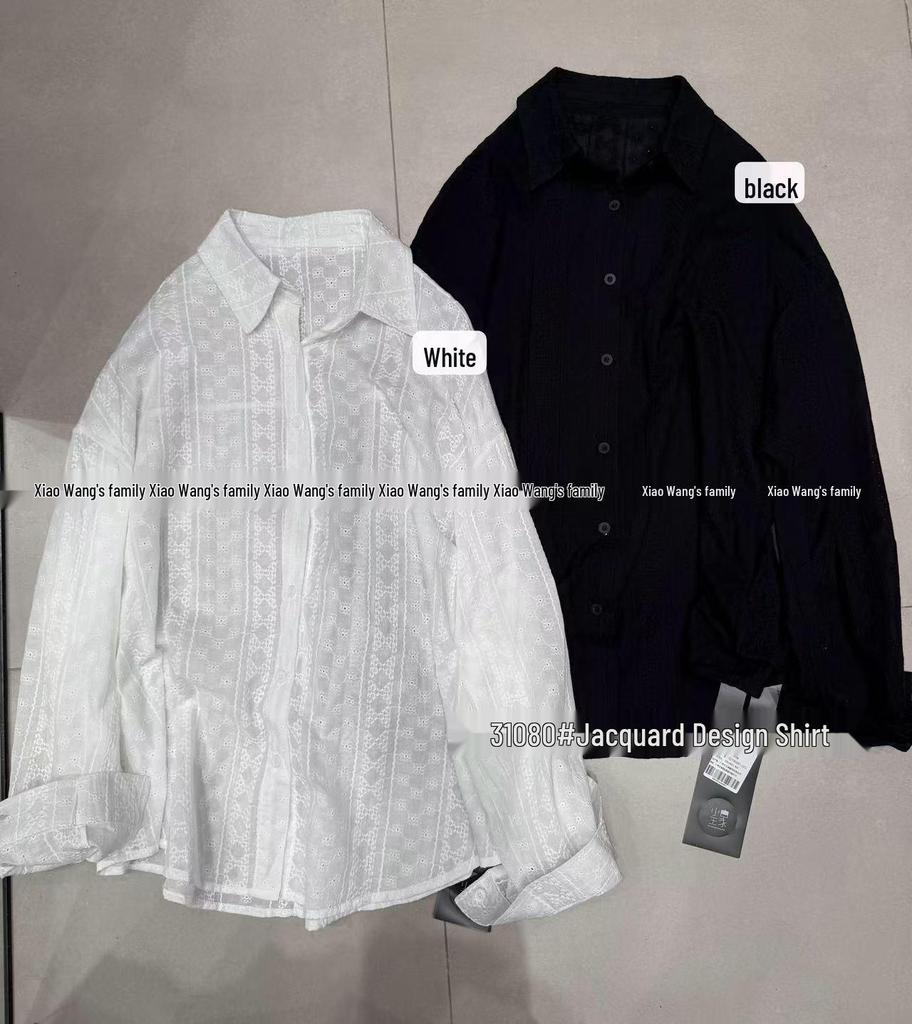 Xiao Wang's 31080: Spring Korean Loose Plus Size Casual Jacquard Long Sleeve Shirt