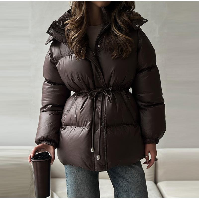Hooded Zipper Drawstring Padded Jacket Women's Mid-length Padded Jacket New Hot-selling Padded Jacket Winter Warm Padded Jacket