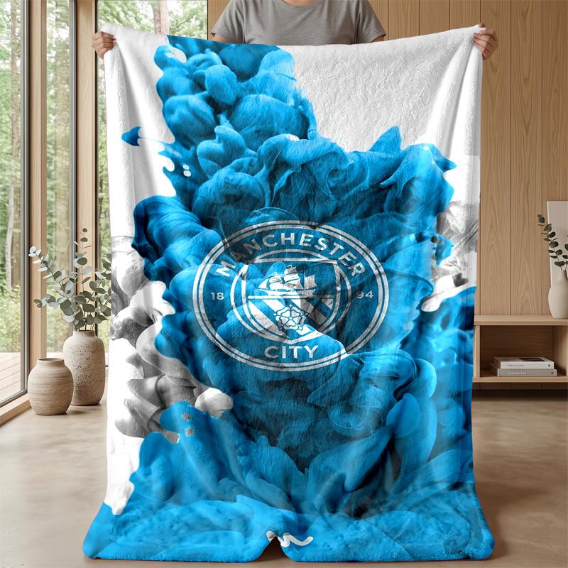 Manchester City Theme Blanket Soft Flannel Fleece Blanket Warm Lightweight Throw Blanket for Home Sofa Bed
