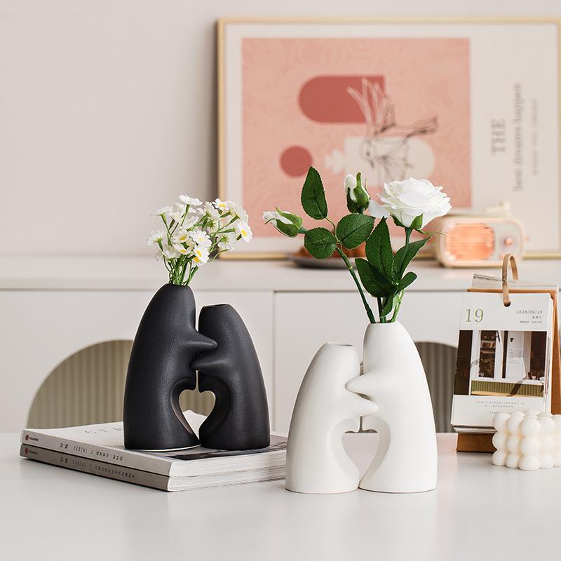 Wabi-Sabi Ceramic Vase Pair: Elegant Art Decor for TV Cabinet & Living Room