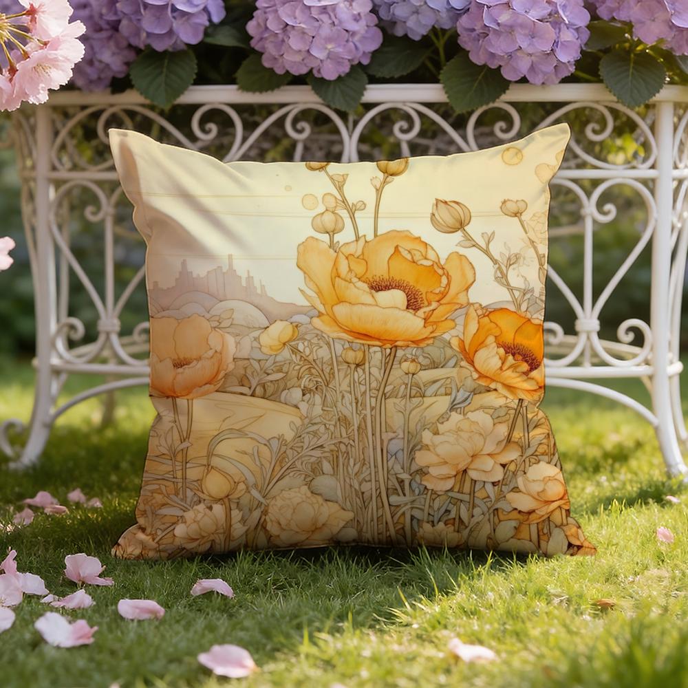 Saffron Color Floral Cushion Cover Home & Car Dual-Scene Pillow Cover: Reversible for Premium Comfort
