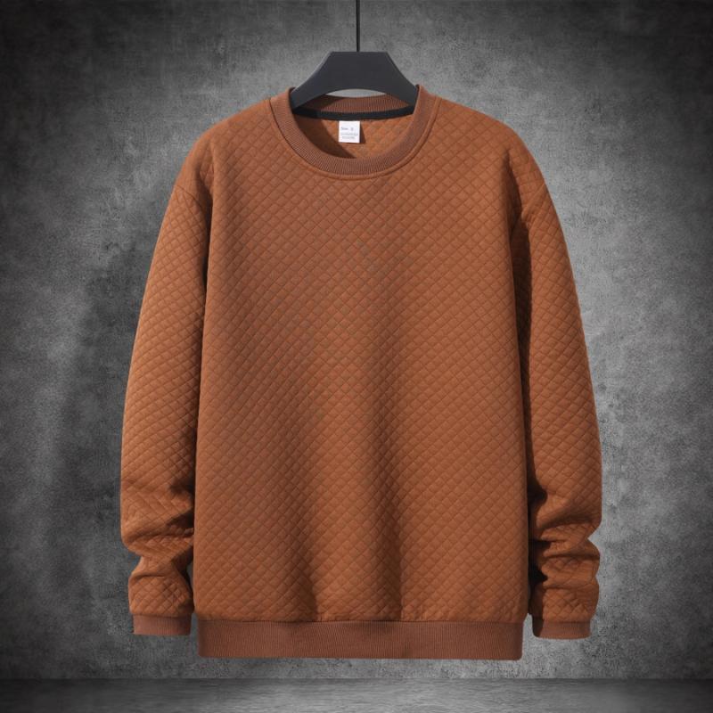 Men's Quilted Crew Neck Sweatshirt Casual Textured Pullover Top for Daily Wear