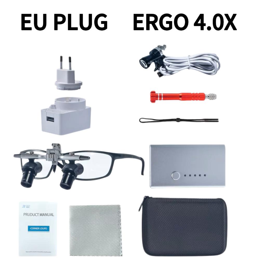 Lupas Ergo Dentales Estructura Óptica de Ángulo de 48° Lupa 4X/6X con Luz LED de 5W Lente Quirúrgica Enchufe UE/EE. UU.