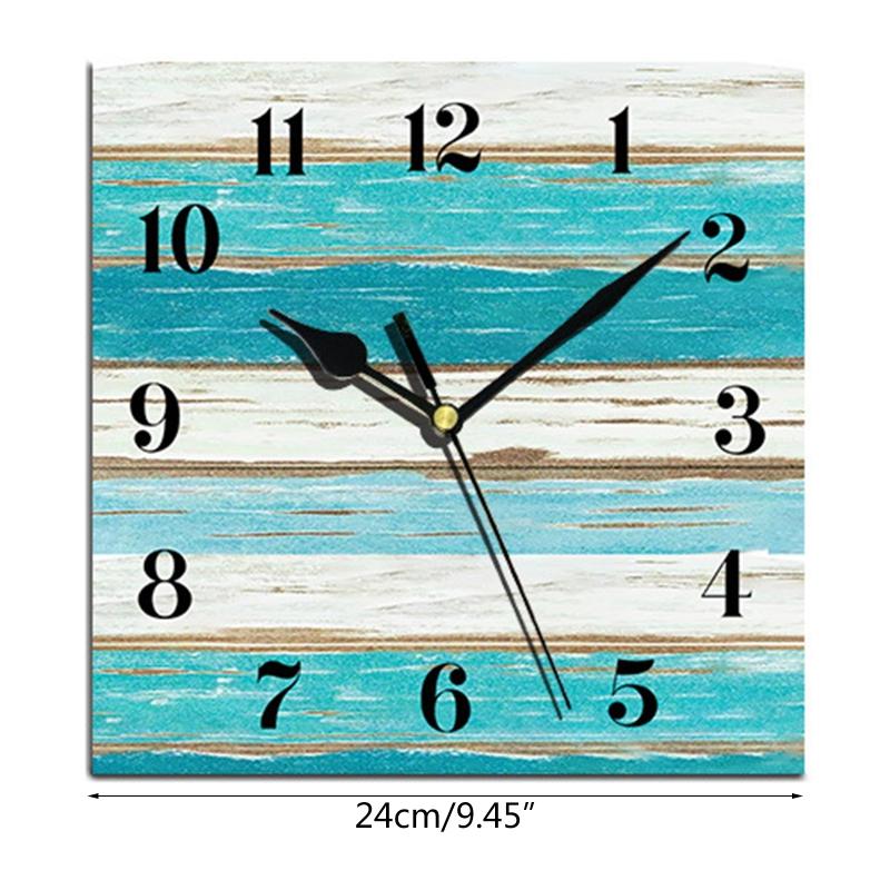 Silent Wooden Decorative Square Wall Clock Battery Operated Wall Clocks Rustic Style Home Decoration Square Wall Clock