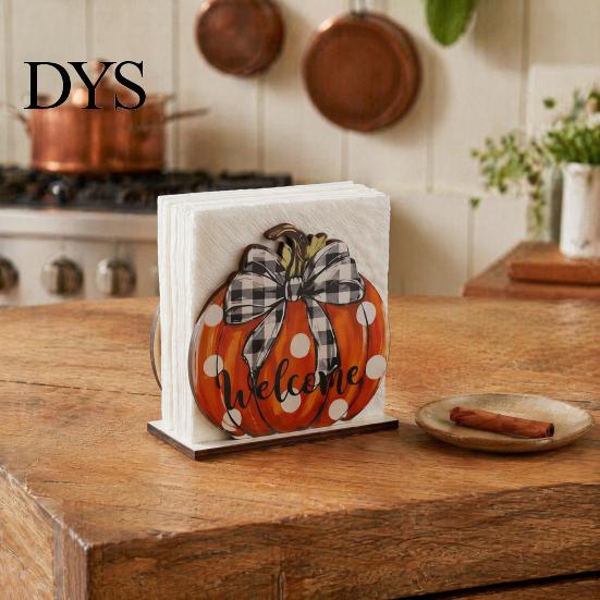 Decorative Tissue Storage for Countertop Thanksgiving Solid Wood Napkin Holder, Fall Harvest Gnome Scarecrow Turkey Table Decor Dispenser, Waterproof