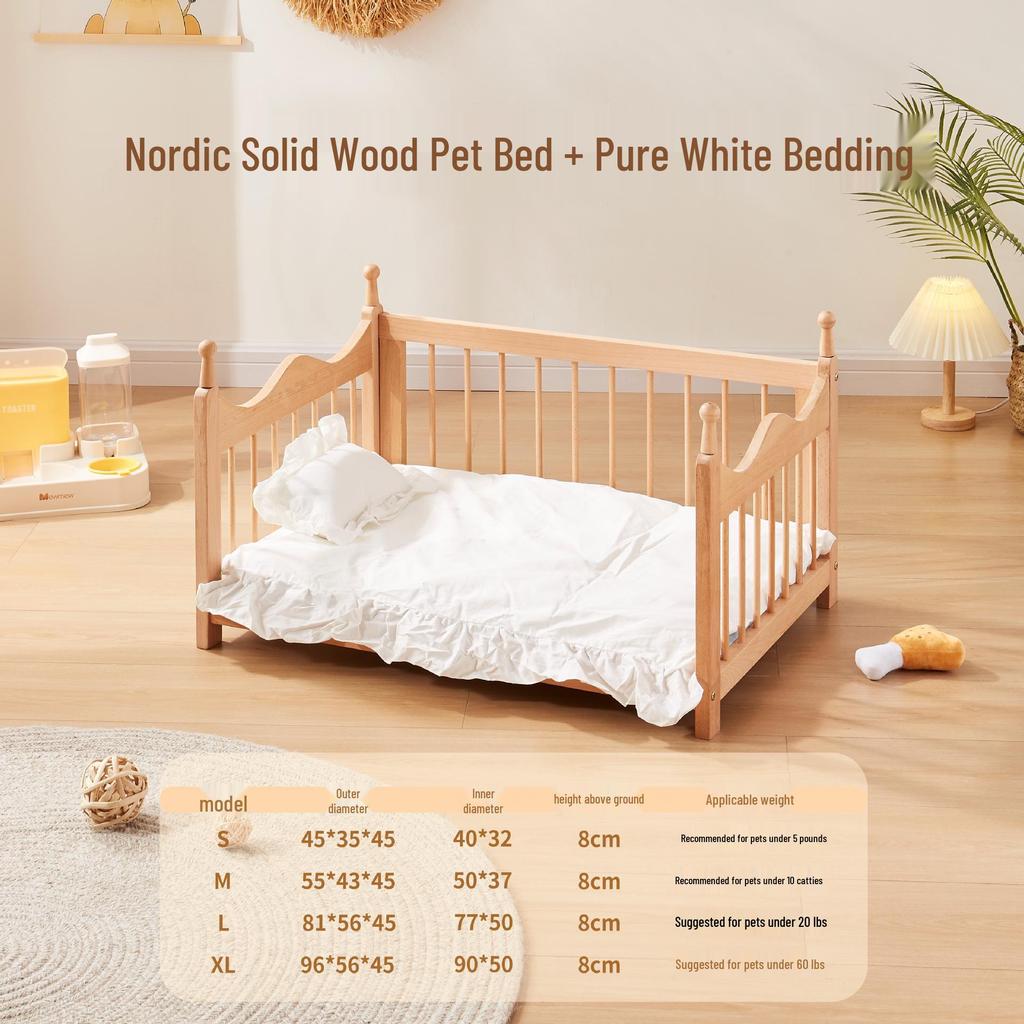 Spring Moisture-Proof Solid Wood Pet Bed - Removable, Washable Beech Playpen for Dogs and Cats