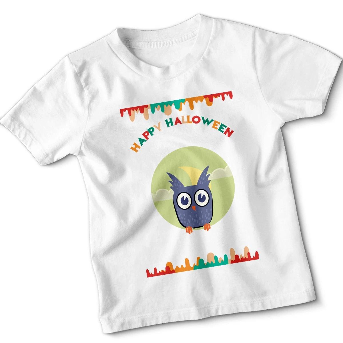 Happy Halloween Owl Cartoon Kids T-Shirt Boys Girls Holiday Tee 100