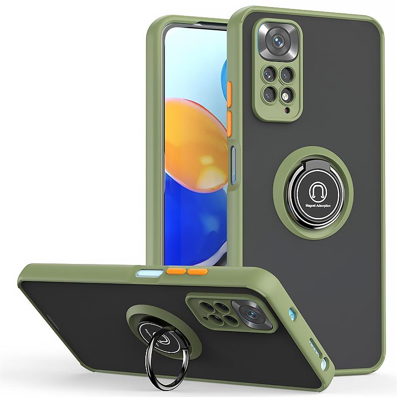 Shockproof PC Matte Armor Case For Xiaomi Redmi Note 11 11S 11E 11Pro 4G 5G Car Magnetic Ring Holder Cover for Redmi Note11 Pro