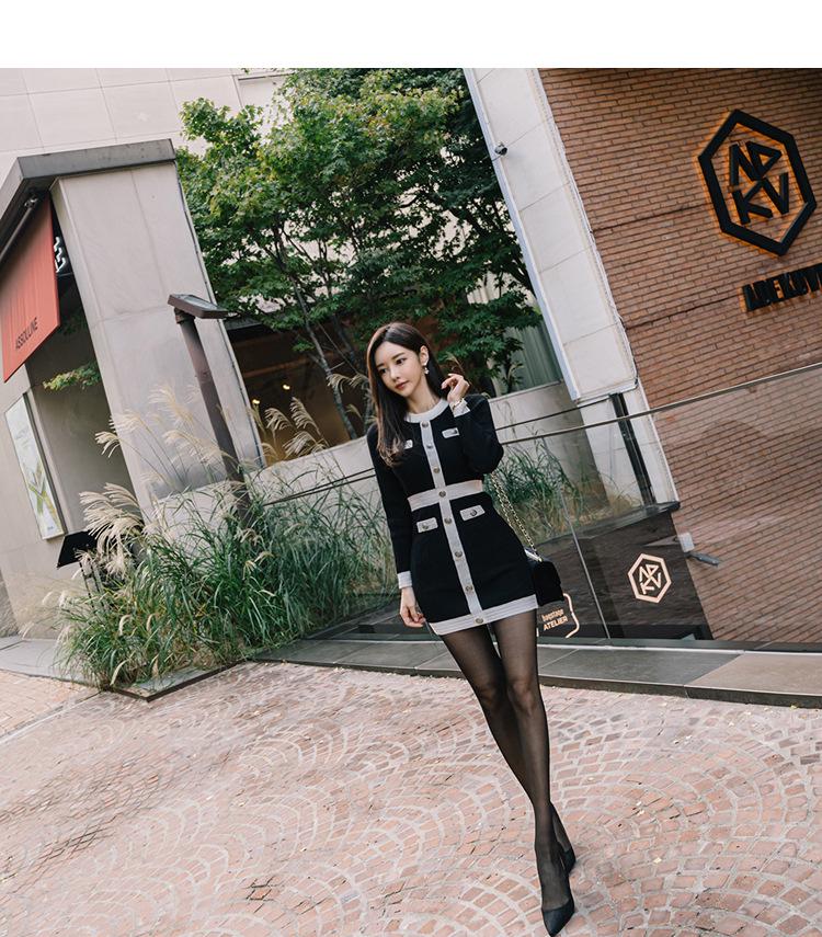 2023 Herbst/Winter Koreanischer OL Slim-Fit Colorblock Strickpulloverkleid