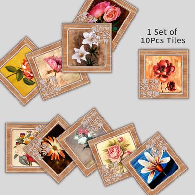 10 יחידות אירופאי מדבקת אריחי פרח רטרו למטבח Backsplash עמיד לשמן חדר אמבטיה עמיד למים עיצוב בית מדבקות קיר לקלף מקל אמנות קיר