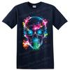 Neon Skull T Shirt W/ Abstract Paint Splatter Gothic Art Graphic Tee Unisex
