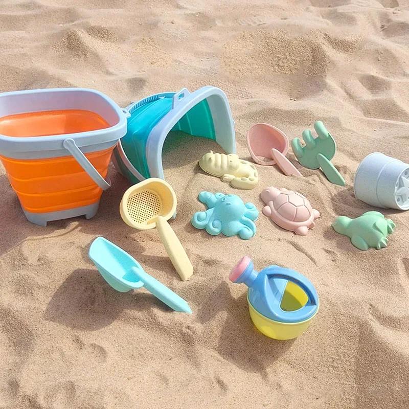 1/11 PCS Beach Sand Play Water Set Folding Bucket Summer Toys for Children Kids Outdoor Game Sandbox Accessories Random Color